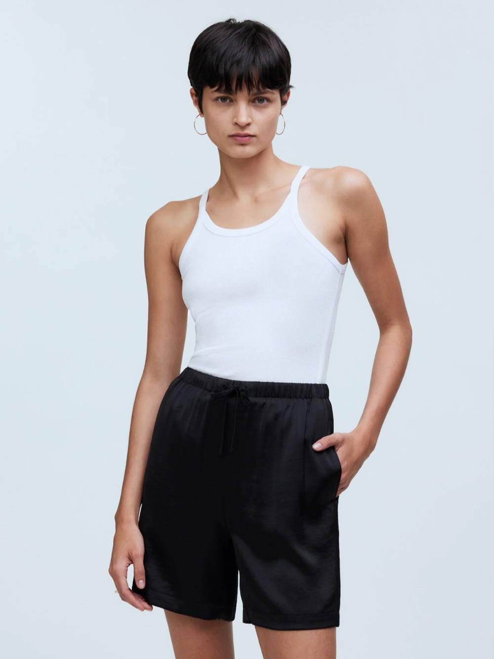 Madewell True Black Pull-On Shorts in Satin
